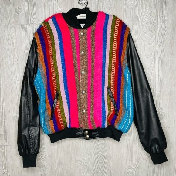 vintage Roper rodeo blue blanket /woven tapestry jacket coat leather like sleeve - Picture 8 of 10